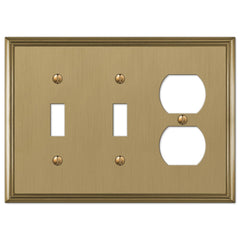 Metro Line Brushed Bronze Cast - 2 Toggle / 1 Duplex Wallplate