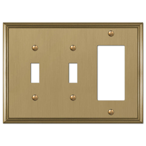 Metro Line Brushed Bronze Cast - 2 Toggle / 1 Rocker Wallplate - Wallplate Warehouse 77TTRBZ 070686585511 2 Toggle / 1 Rocker