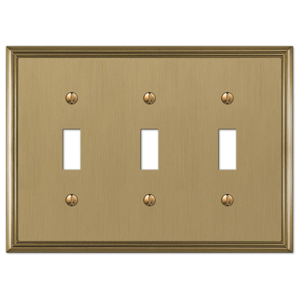 Metro Line Brushed Bronze Cast - 3 Toggle Wallplate - Wallplate Warehouse 77TTTBZ 070686585481 3 Toggle
