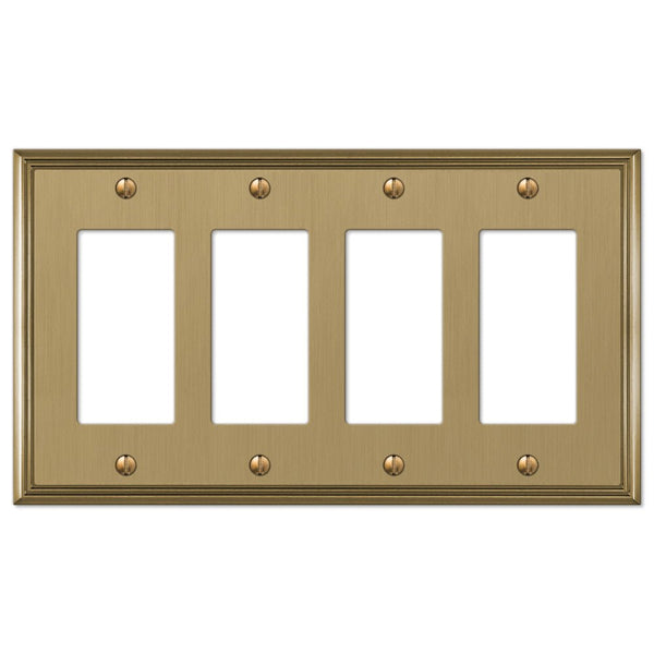 Metro Line Brushed Bronze Cast - 4 Rocker Wallplate - Wallplate Warehouse 77R4BZ 070686585535 4 Rocker