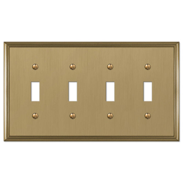 Metro Line Brushed Bronze Cast - 4 Toggle Wallplate - Wallplate Warehouse 77T4BZ 070686585528 4 Toggle
