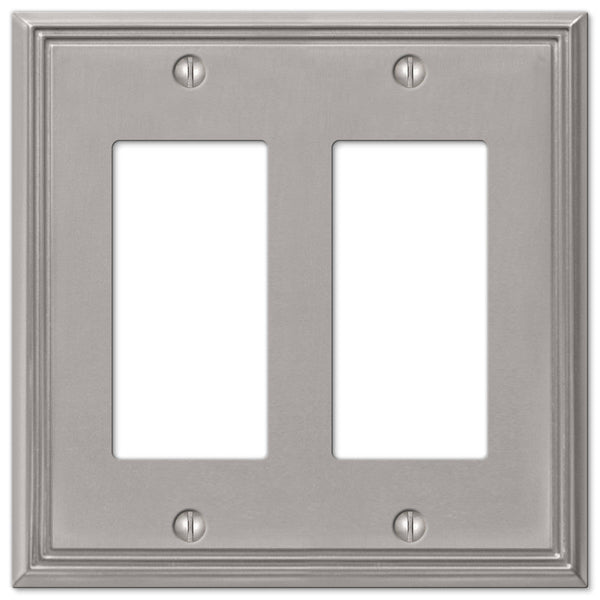 Metro Line Brushed Nickel Cast - 2 Rocker Wallplate - Wallplate Warehouse 77RRBN 070686573808 2 Rocker