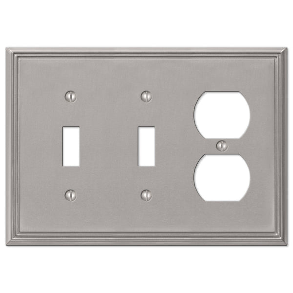 Metro Line Brushed Nickel Cast - 2 Toggle / 1 Duplex Wallplate - Wallplate Warehouse 77TTDBN 070686573815 2 Toggle / 1 Duplex