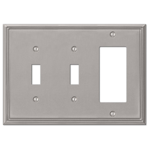 Metro Line Brushed Nickel Cast - 2 Toggle / 1 Rocker Wallplate - Wallplate Warehouse 77TTRBN 070686573822 2 Toggle / 1 Rocker