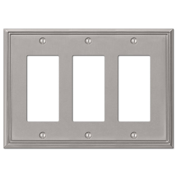 Metro Line Brushed Nickel Cast - 3 Rocker Wallplate - Wallplate Warehouse 77RRRBN 070686573846 3 Rocker