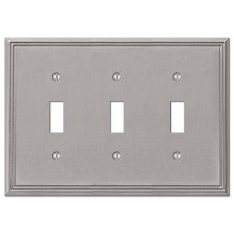 Metro Line Brushed Nickel Cast - 3 Toggle Wallplate - Wallplate Warehouse 77TTTBN 070686573839 3 Toggle