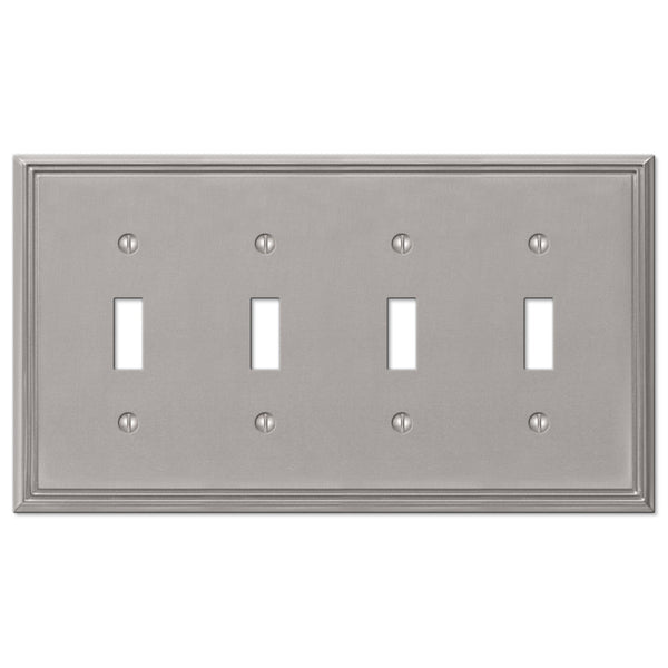 Metro Line Brushed Nickel Cast - 4 Toggle Wallplate - Wallplate Warehouse 77T4BN 070686573853 4 Toggle