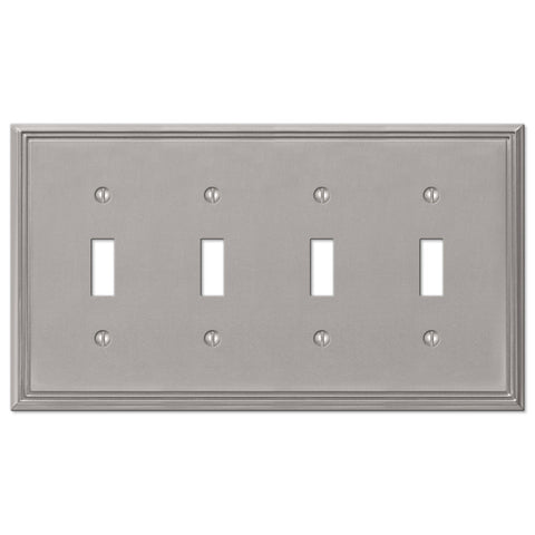 Metro Line Brushed Nickel Cast - 4 Toggle Wallplate - Wallplate Warehouse 77T4BN 070686573853 4 Toggle