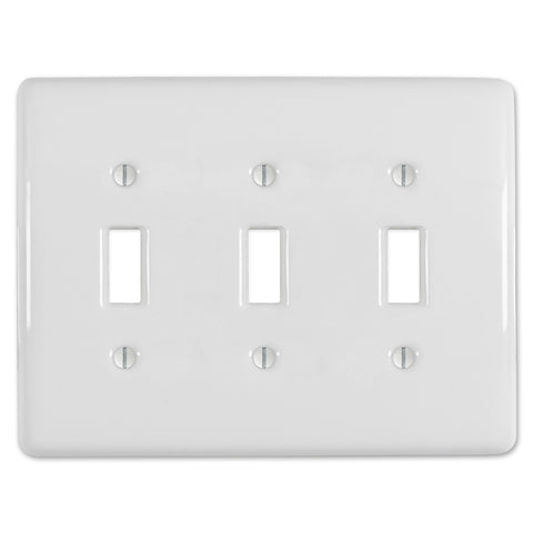 Metro White Ceramic - 3 Toggle Wallplate - Wallplate Warehouse 3000TTTW 070686006399 3 Toggle