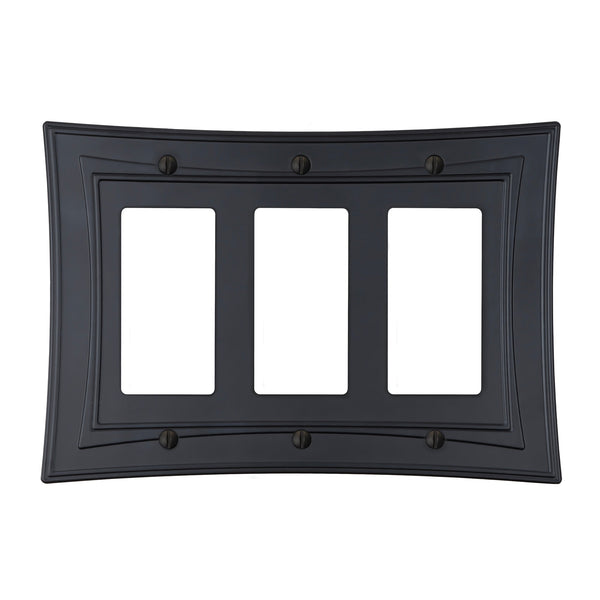 Modern Biba Matte Black Cast - 3 Rocker Wallplate - Wallplate Warehouse 96RRRMB - B 070686015469 3 Rocker