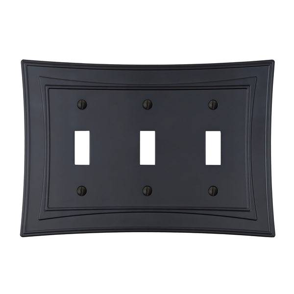 Modern Biba Matte Black Cast - 3 Toggle Wallplate - Wallplate Warehouse 96TTTMB - B 070686015421 3 Toggle