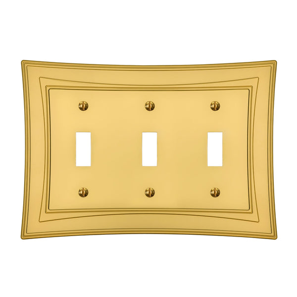 Modern Biba Satin Gold Cast - 3 Toggle Wallplate - Wallplate Warehouse 96TTTSG - B 070686015353 3 Toggle