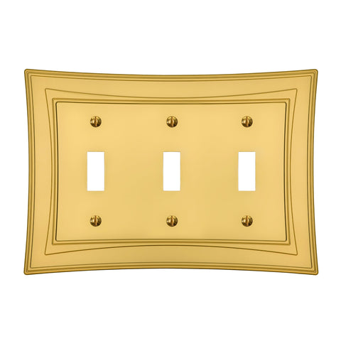 Modern Biba Satin Gold Cast - 3 Toggle Wallplate - Wallplate Warehouse 96TTTSG - B 070686015353 3 Toggle