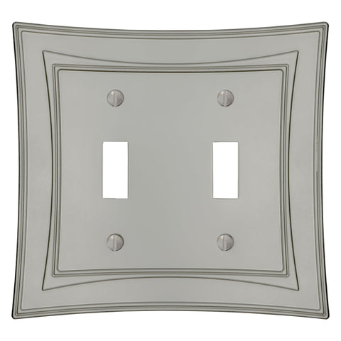 Modern Biba Satin Nickel Cast - 2 Toggle Wallplate - Wallplate Warehouse 96TTN - B 070686015551 2 Toggle