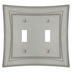 Modern Biba Satin Nickel Cast - 2 Toggle Wallplate
