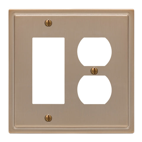 Moderne Brushed Bronze Steel - 1 Rocker / 1 Duplex Wallplate - Wallplate Warehouse 148RDBZ - B 070686020029 1 Rocker / 1 Duplex
