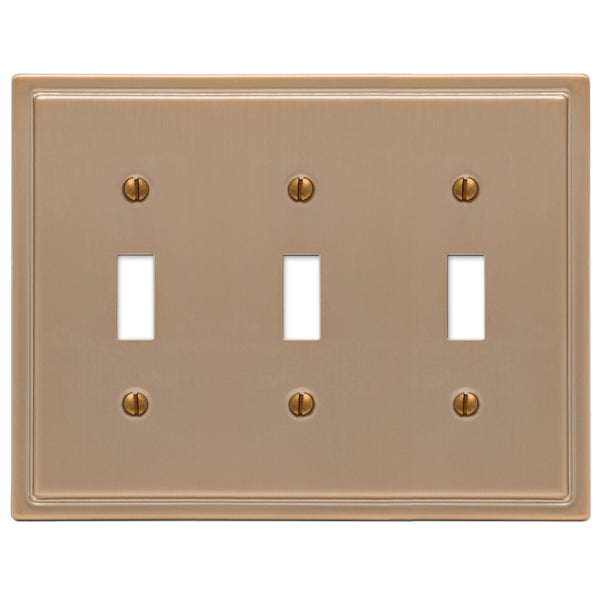 Moderne Brushed Bronze Steel - 3 Toggle Wallplate - Wallplate Warehouse 148TTTBZ 070686587133 3 Toggle