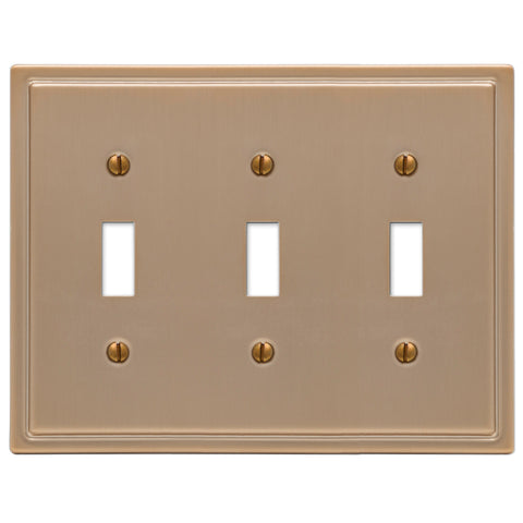 Moderne Brushed Bronze Steel - 3 Toggle Wallplate - Wallplate Warehouse 148TTTBZ 070686587133 3 Toggle