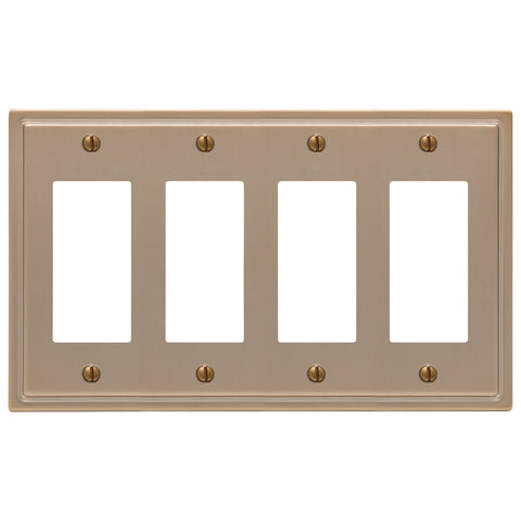 Moderne Brushed Bronze Steel - 4 Rocker Wallplate - Wallplate Warehouse 148R4BZ - B 070686020098 4 Rocker