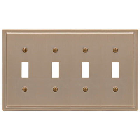 Moderne Brushed Bronze Steel - 4 Toggle Wallplate - Wallplate Warehouse 148T4BZ - B 070686020081 4 Toggle