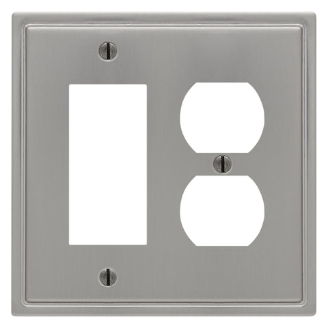 Moderne Brushed Nickel Steel - 1 Rocker / 1 Duplex Wallplate - Wallplate Warehouse 148RDBN - B 070686019962 1 Rocker / 1 Duplex