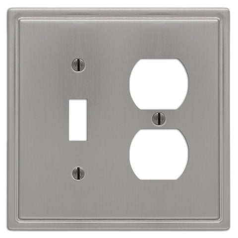 Moderne Brushed Nickel Steel - 1 Toggle / 1 Duplex Wallplate - Wallplate Warehouse 148TDBN 070686587041 1 Toggle / 1 Duplex