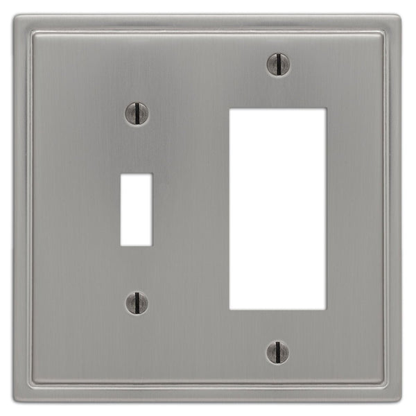 Moderne Brushed Nickel Steel - 1 Toggle / 1 Rocker Wallplate - Wallplate Warehouse 148TRBN 070686587072 1 Toggle / 1 Rocker