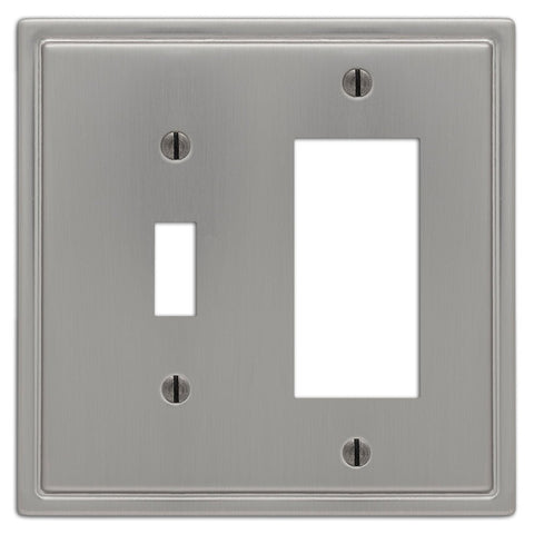 Moderne Brushed Nickel Steel - 1 Toggle / 1 Rocker Wallplate - Wallplate Warehouse 148TRBN 070686587072 1 Toggle / 1 Rocker