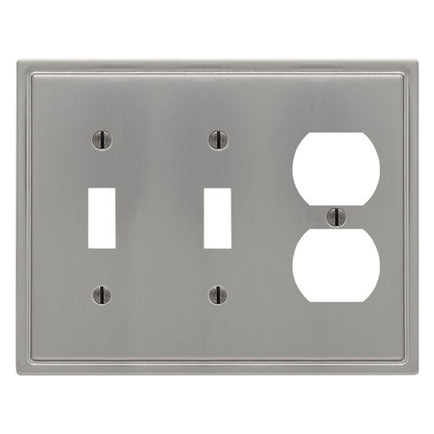 Moderne Brushed Nickel Steel - 2 Toggle / 1 Duplex Wallplate - Wallplate Warehouse 148TTDBN - B 070686019986 2 Toggle / 1 Duplex