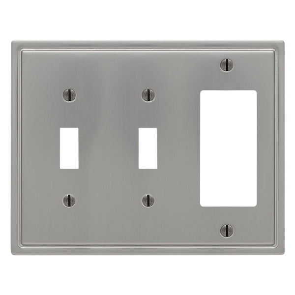 Moderne Brushed Nickel Steel - 2 Toggle / 1 Rocker Wallplate - Wallplate Warehouse 148TTRBN - B 070686019993 2 Toggle / 1 Rocker