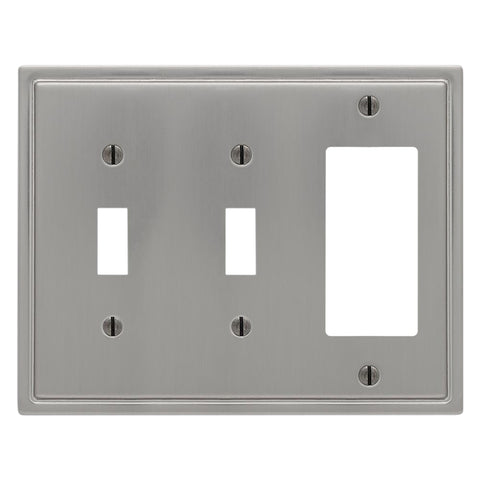 Moderne Brushed Nickel Steel - 2 Toggle / 1 Rocker Wallplate - Wallplate Warehouse 148TTRBN - B 070686019993 2 Toggle / 1 Rocker