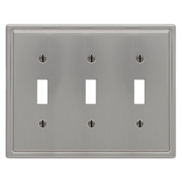 Moderne Brushed Nickel Steel - 3 Toggle Wallplate - Wallplate Warehouse 148TTTBN 070686587027 3 Toggle
