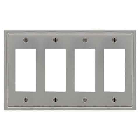 Moderne Brushed Nickel Steel - 4 Rocker Wallplate - Wallplate Warehouse 148R4BN - B 070686020012 4 Rocker