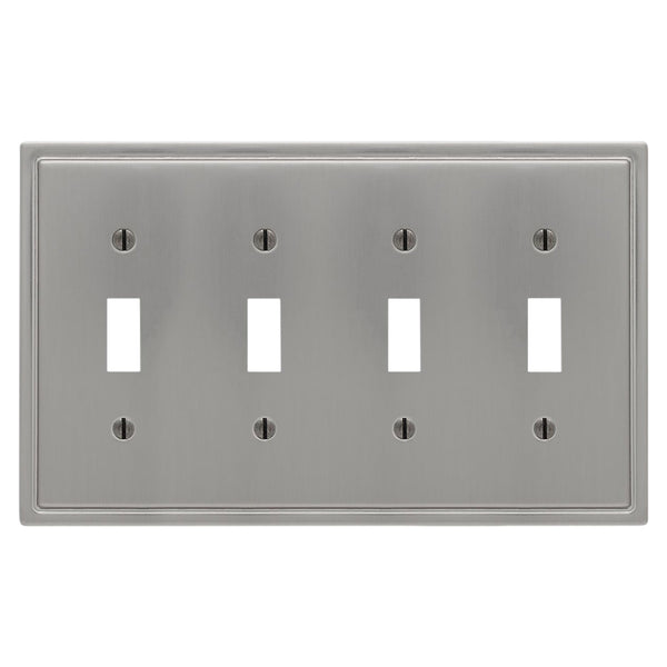 Moderne Brushed Nickel Steel - 4 Toggle Wallplate - Wallplate Warehouse 148T4BN - B 070686020005 4 Toggle