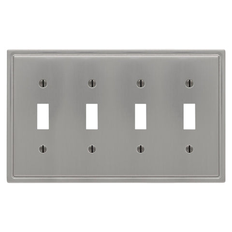 Moderne Brushed Nickel Steel - 4 Toggle Wallplate - Wallplate Warehouse 148T4BN - B 070686020005 4 Toggle