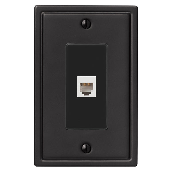 Moderne Matte Black Steel - 1 Phone Jack Wallplate - Wallplate Warehouse 148PHMB 070686008652 Phone Jacks