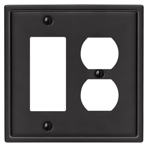 Moderne Matte Black Steel - 1 Rocker / 1 Duplex Wallplate - Wallplate Warehouse 148RDMB - B 070686020104 1 Rocker / 1 Duplex