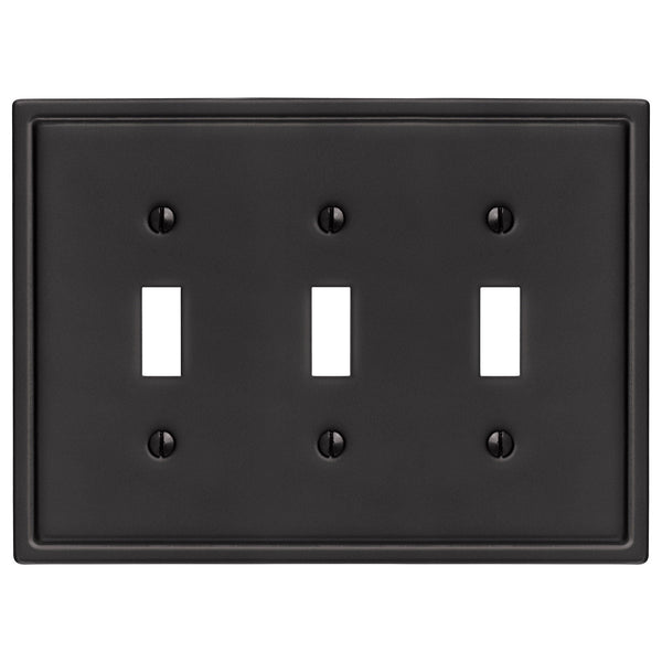 Moderne Matte Black Steel - 3 Toggle Wallplate - Wallplate Warehouse 148TTTMB 070686008560 3 Toggle