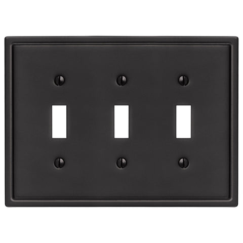 Moderne Matte Black Steel - 3 Toggle Wallplate - Wallplate Warehouse 148TTTMB 070686008560 3 Toggle