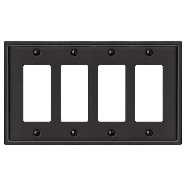 Moderne Matte Black Steel - 4 Rocker Wallplate - Wallplate Warehouse 148R4MB - B 070686020166 4 Rocker