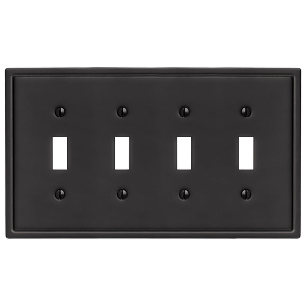 Moderne Matte Black Steel - 4 Toggle Wallplate - Wallplate Warehouse 148T4MB - B 070686020159 4 Toggle