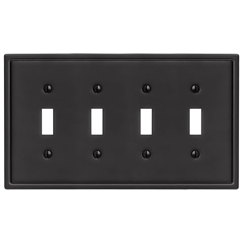 Moderne Matte Black Steel - 4 Toggle Wallplate - Wallplate Warehouse 148T4MB - B 070686020159 4 Toggle