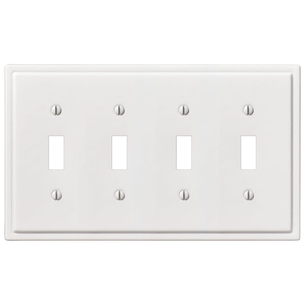 Moderne White Steel - 4 Toggle Wallplate - Wallplate Warehouse 148T4W - B 070686020210 4 Toggle