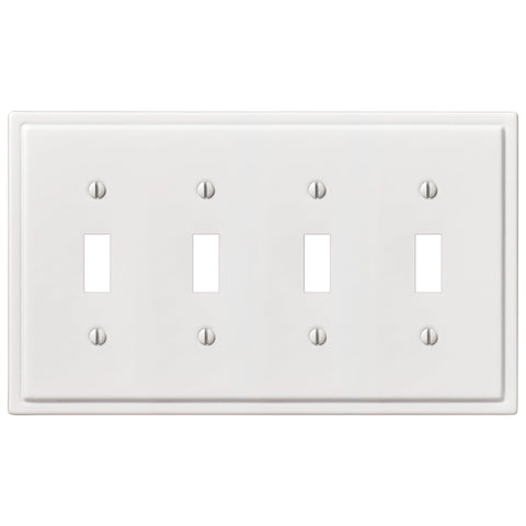 Moderne White Steel - 4 Toggle Wallplate - Wallplate Warehouse 148T4W - B 070686020210 4 Toggle