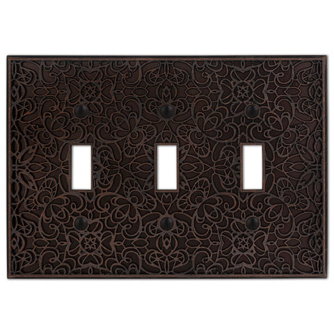 Momfort Aged Bronze Cast - 3 Toggle Wallplate - Wallplate Warehouse 73TTTDB 070686585948 3 Toggle