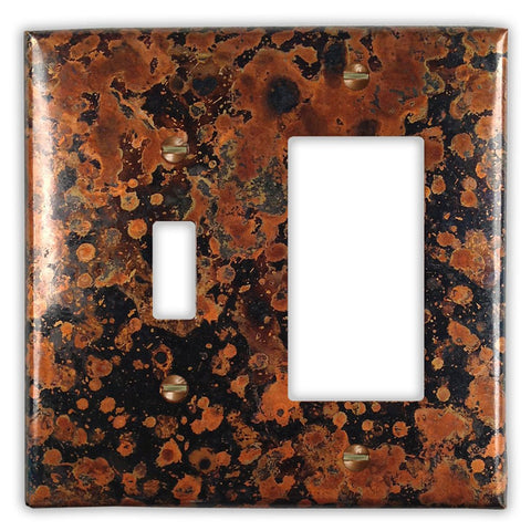 Mottled Copper - 1 Toggle / 1 Rocker Wallplate - Wallplate Warehouse MOTTCOP1T1R 819332023461 1 Toggle / 1 Rocker