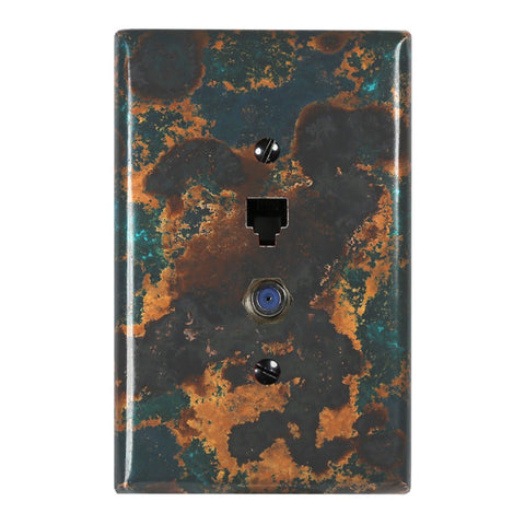Mystic Topaz Copper - 1 Phone Jack / 1 Cable Jack Wallplate - Wallplate Warehouse MYTOCOP1PJ1CJ 819332023829