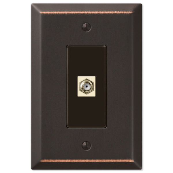 Oversized Aged Bronze Steel - 1 Cable Jack Wallplate - Wallplate Warehouse 463CXDB 070686582312 Cable Jacks