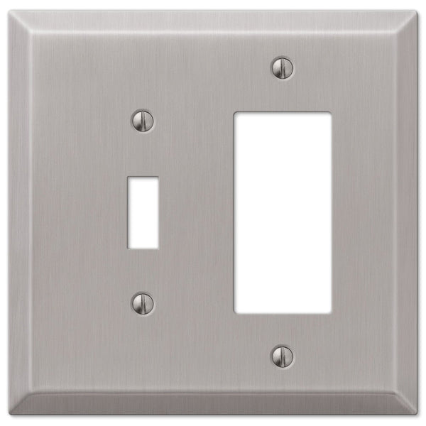Oversized Brushed Nickel Steel - 1 Toggle / 1 Rocker Wallplate - Wallplate Warehouse 463TRBN 070686572559 1 Toggle / 1 Rocker