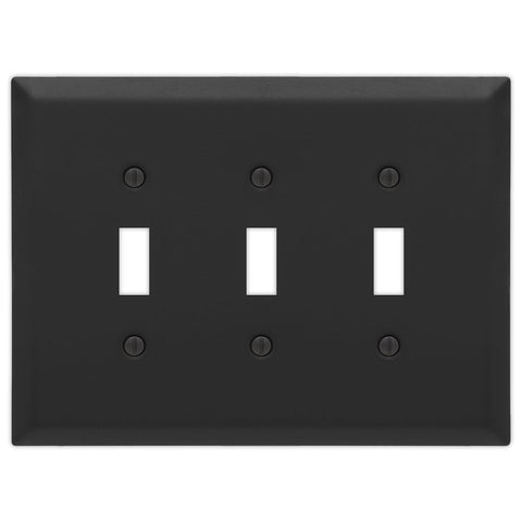 Oversized Matte Black Steel - 3 Toggle Wallplate - Wallplate Warehouse 463TTTMB - B 070686021248 3 Toggle